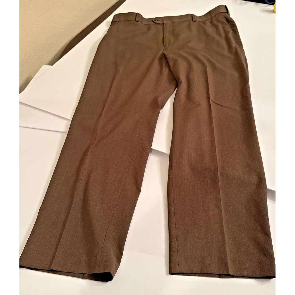 Stafford Mens Dress Pants 40x30 Brown Flat Front Classic Fit Travel Trousers